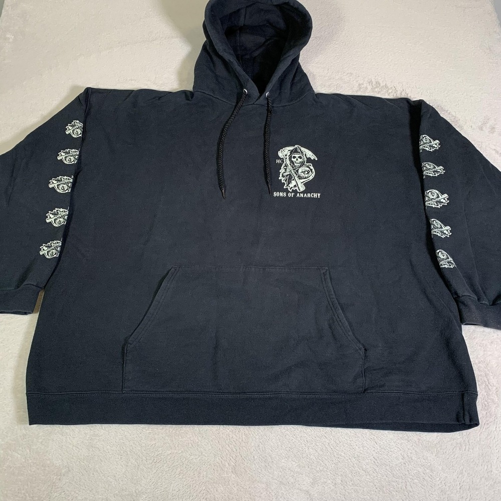 Vintage Sons Of Anarchy Hoodie Mens 3XL Black Pullover Skull Reaper MC Hanes